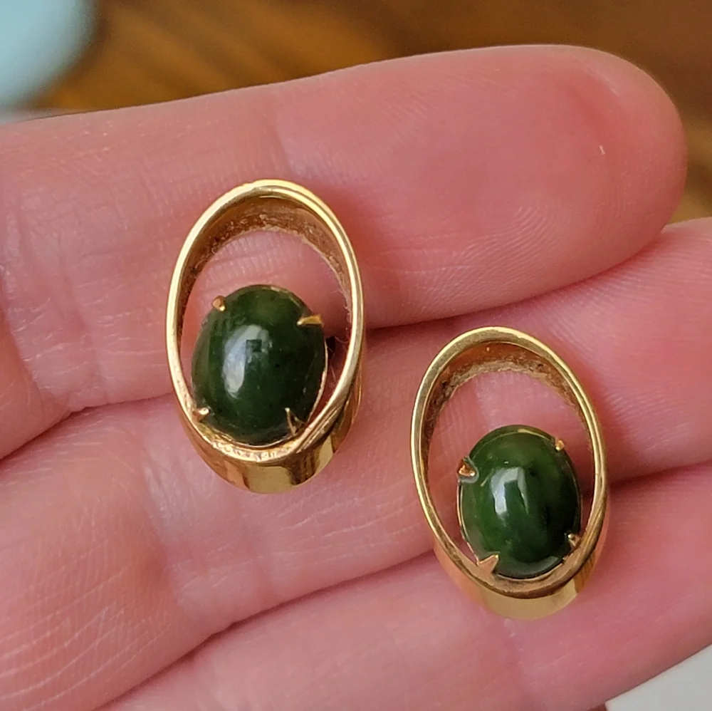 Vintage Karatclad by Bell Jade Earrings 22k HGE Clip On Earrings